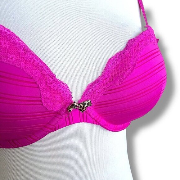 Ambrielle 34C Bra Raspberry Pink Sensual Stripe Plunge Push Up Padded Underwire - Picture 4 of 9